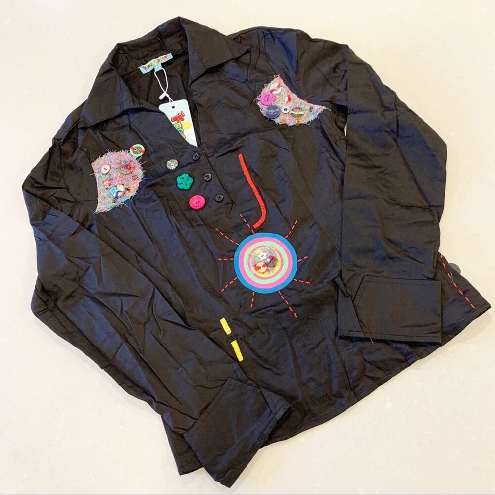 NWT Forla Paris Embellished Black Blouse Photos Small